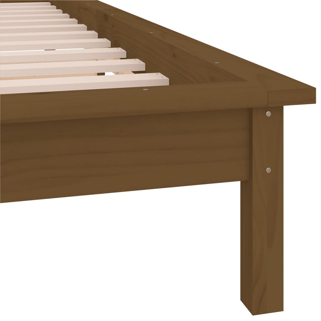 Solid wood bed with LED lighting honey brown 90x200 cm