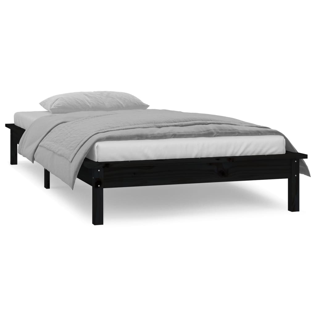 Solid wood bed with LEDs Black 90x200 cm