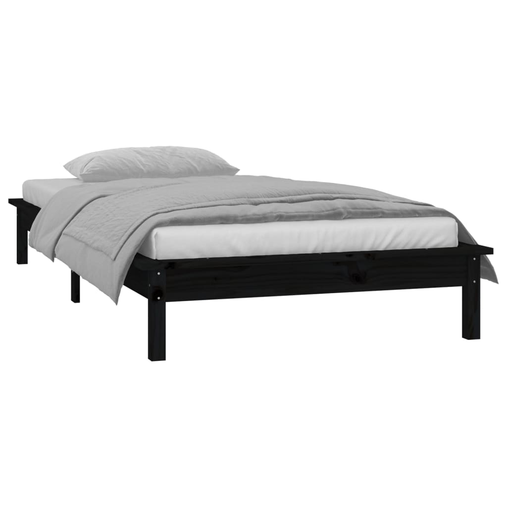 Solid wood bed with LEDs Black 90x200 cm