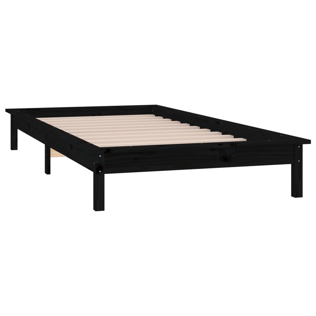 Solid wood bed with LEDs Black 90x200 cm