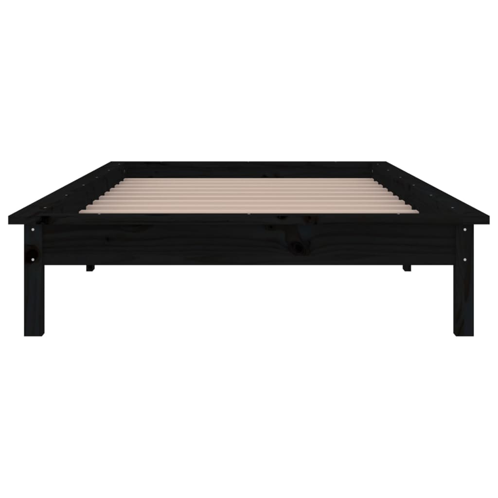 Solid wood bed with LEDs Black 90x200 cm