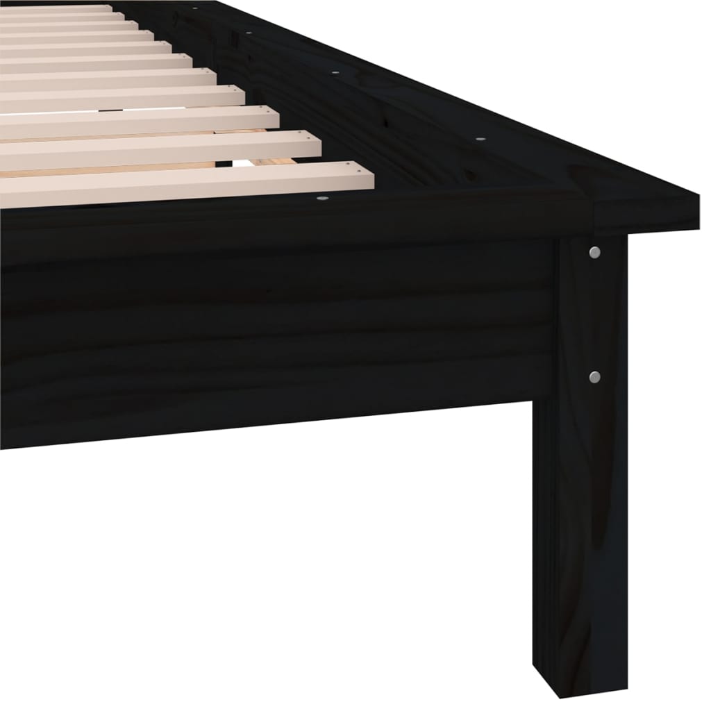 Solid wood bed with LEDs Black 90x200 cm