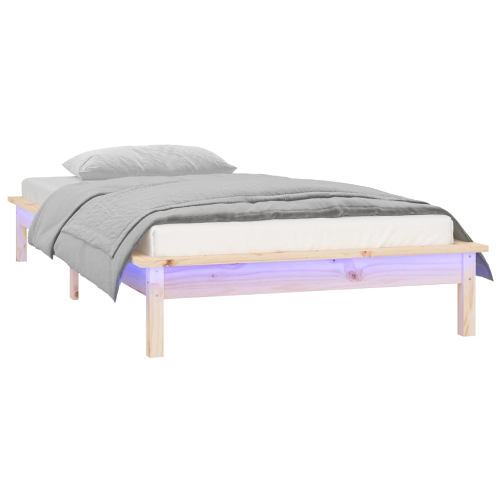 Solid wood bed with LEDs 100x200 cm