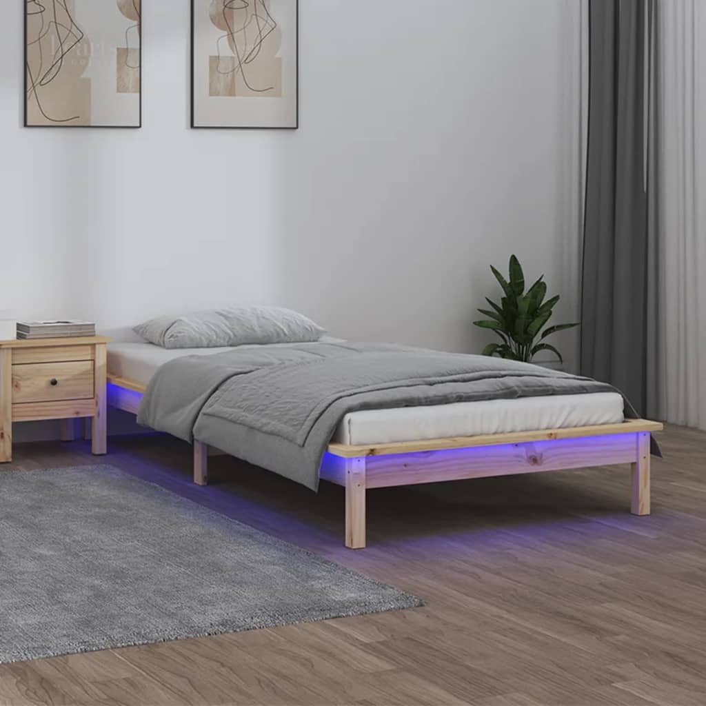 Solid wood bed with LEDs 100x200 cm