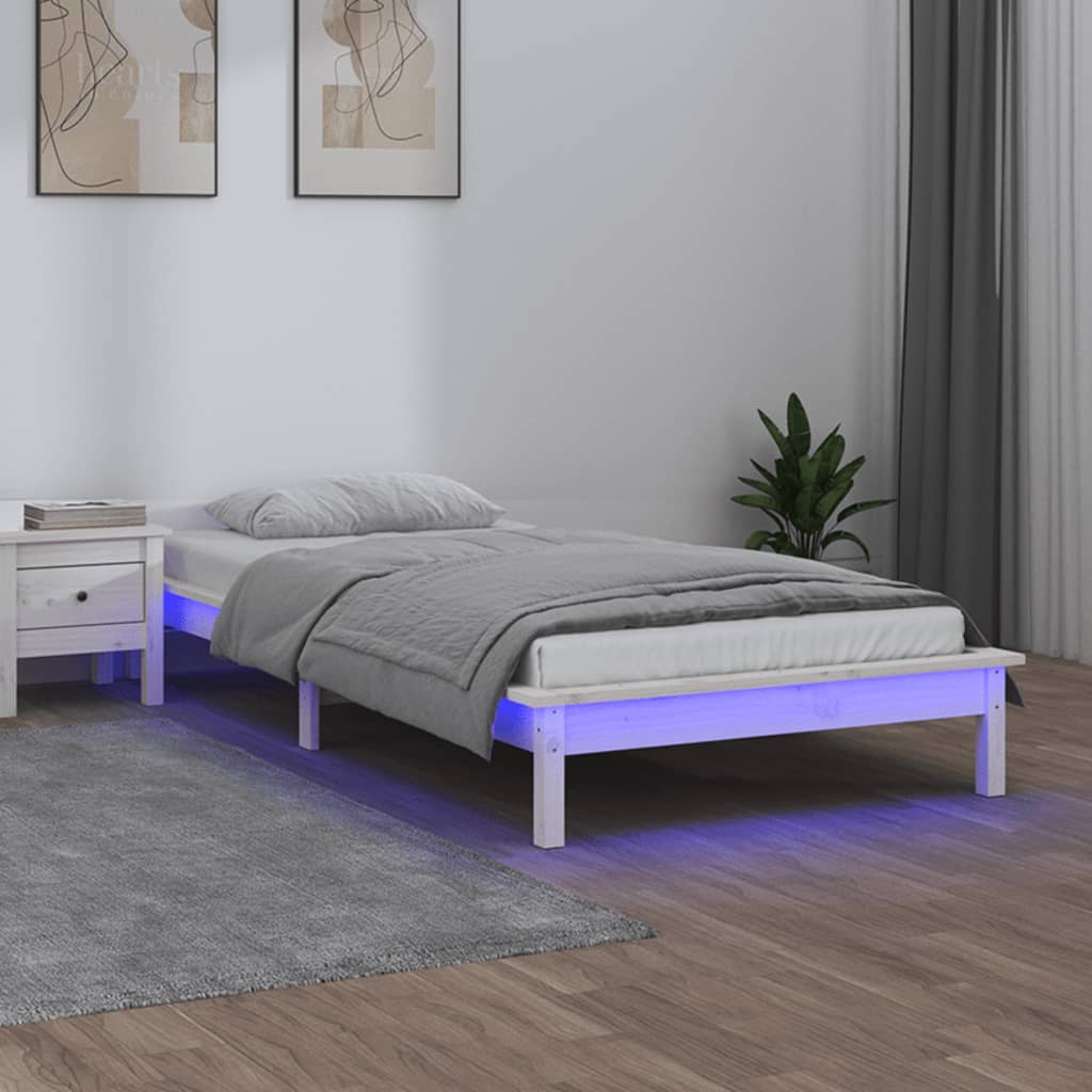 Solid wood bed with LED lighting White 100x200 cm