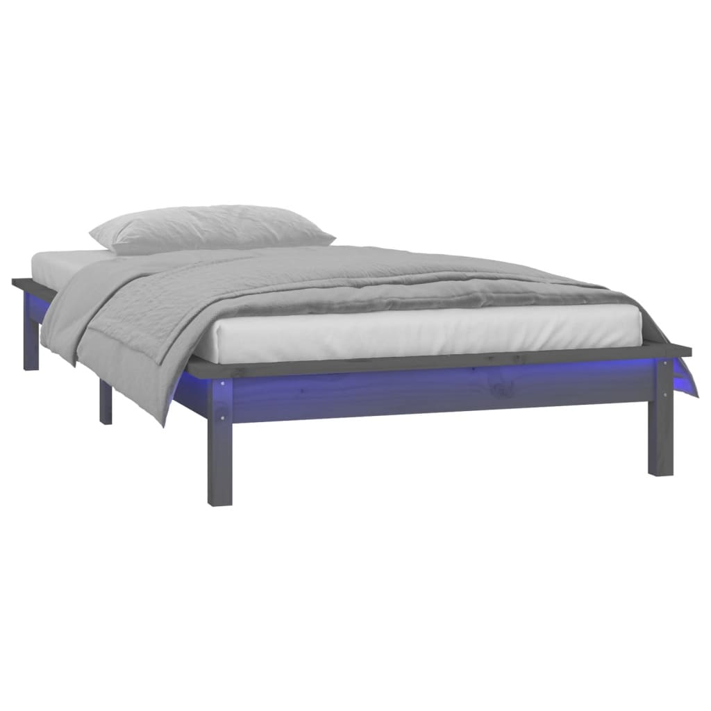 Solid wood bed with LEDs Grey 100x200 cm