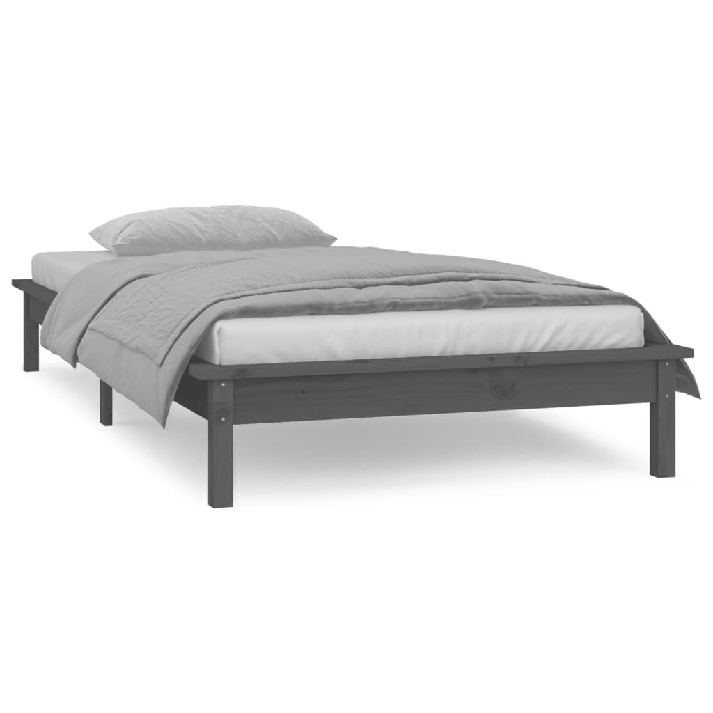 Solid wood bed with LEDs Grey 100x200 cm