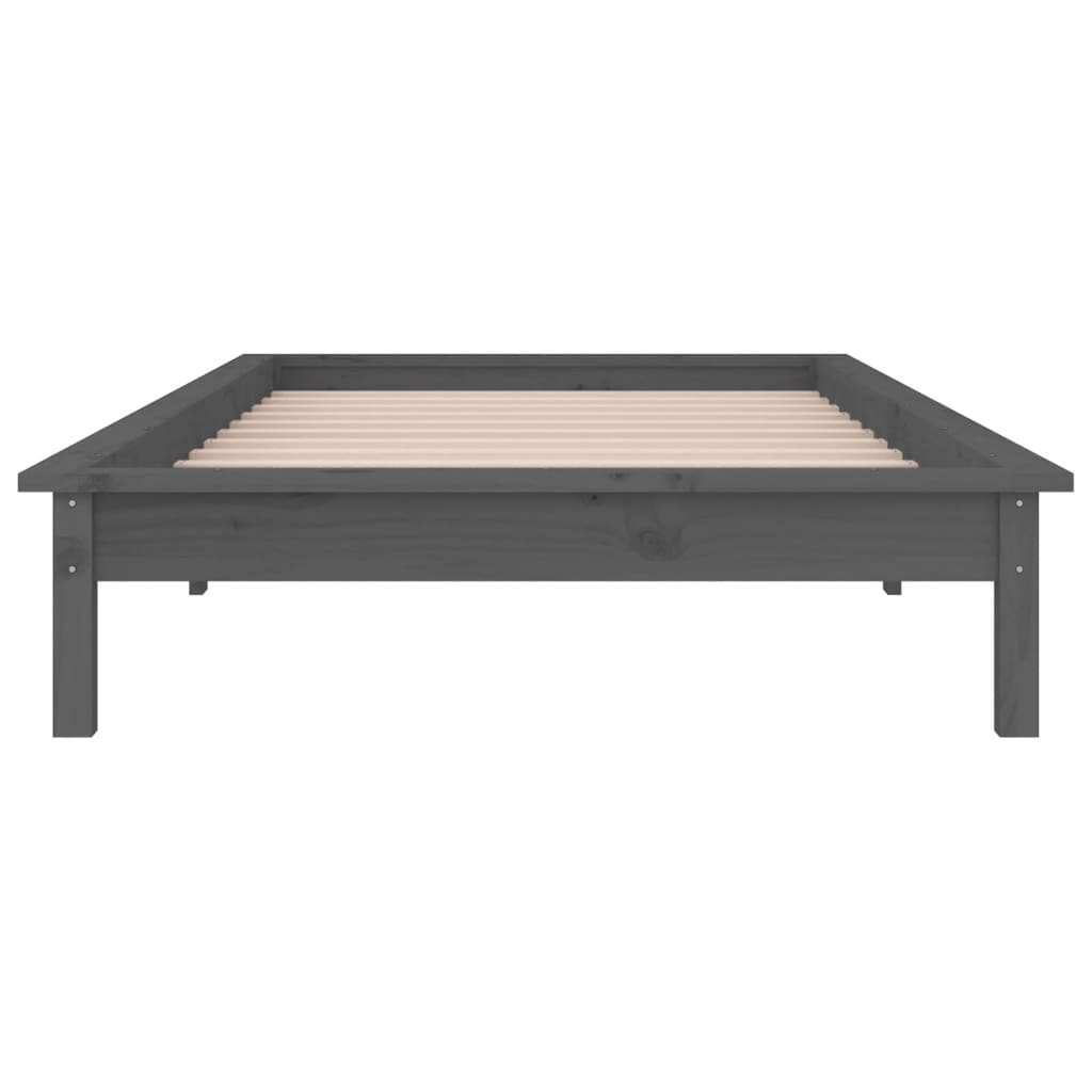 Solid wood bed with LEDs Grey 100x200 cm