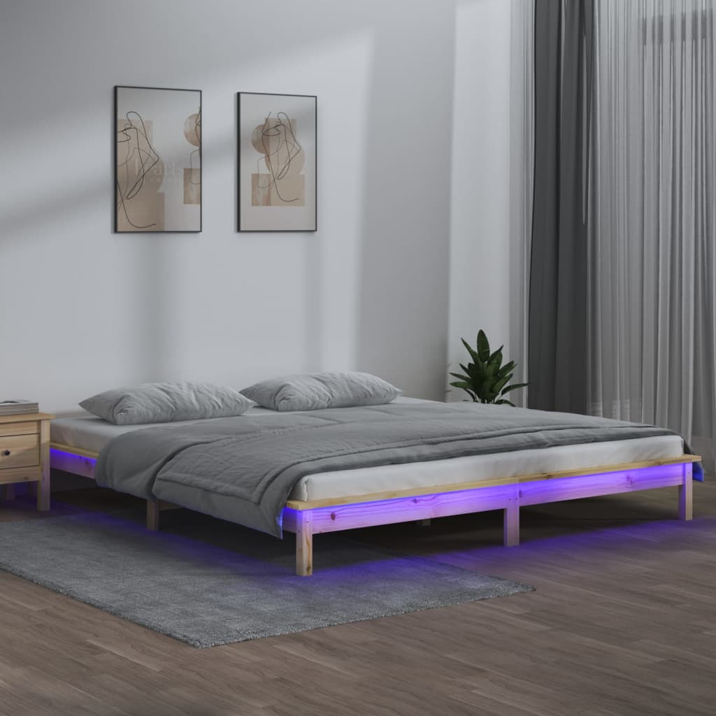 solid wood bed with LEDs 120x200 cm