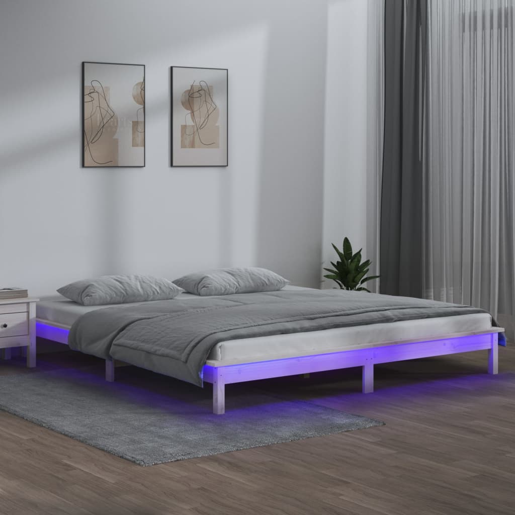 Solid wood bed with LED lighting White 120x200 cm