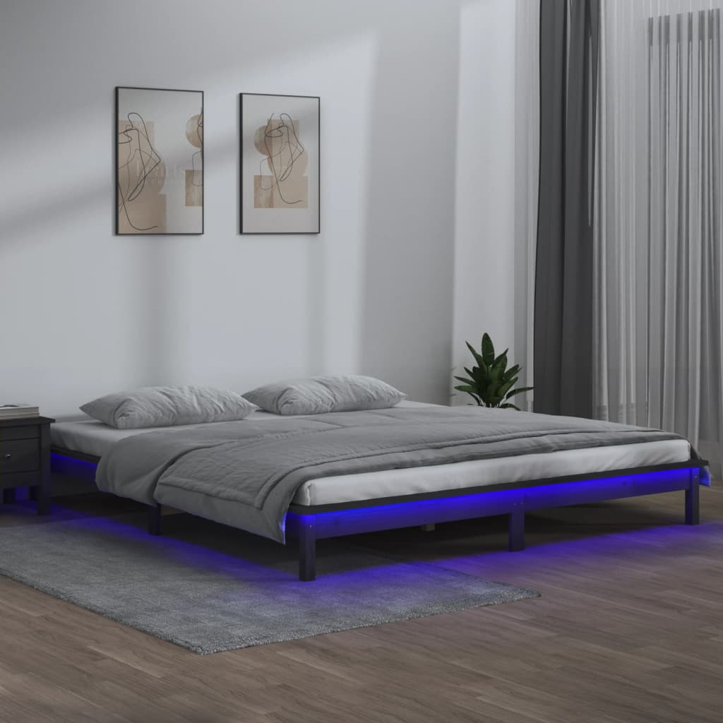 Solid wood bed with LED lighting Grey 120x200 cm