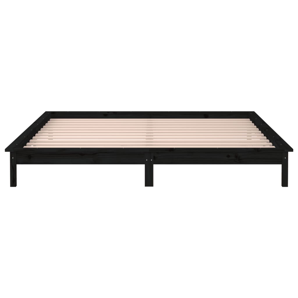 Solid wood bed with LED lighting Black 120x200 cm