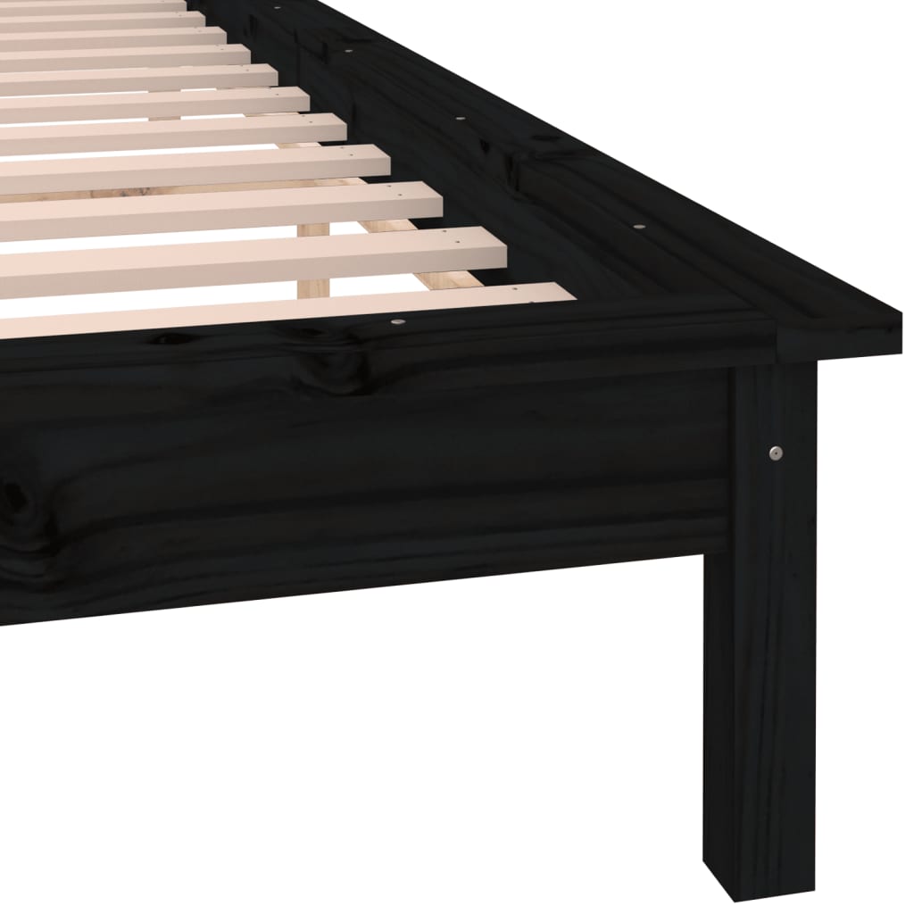 Solid wood bed with LED lighting Black 120x200 cm