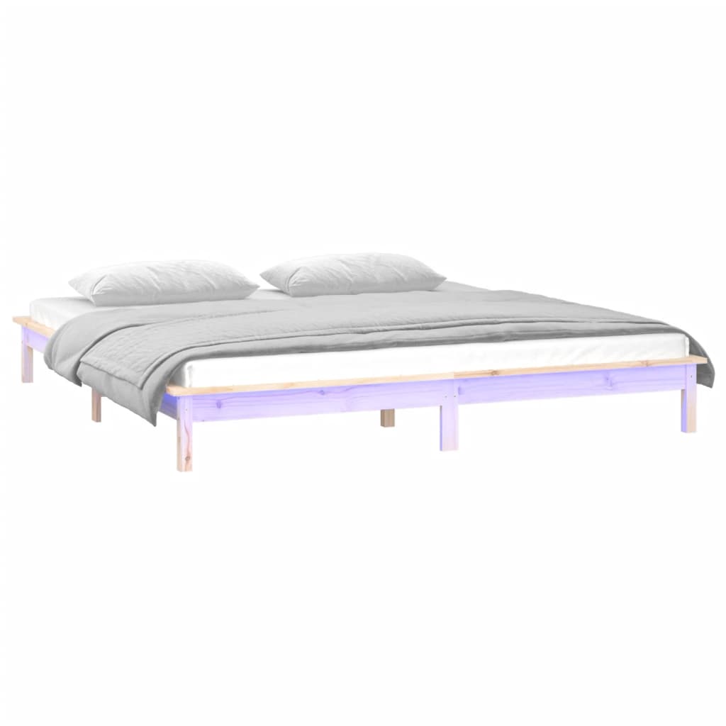 solid wood bed with LEDs 150x200 cm