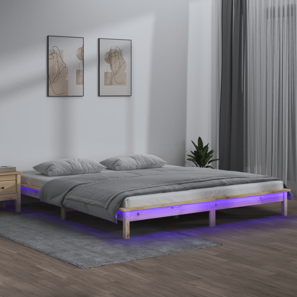 solid wood bed with LEDs 150x200 cm