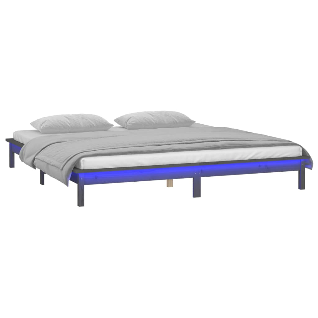 Solid wood bed with LEDs Grey 160x200 cm