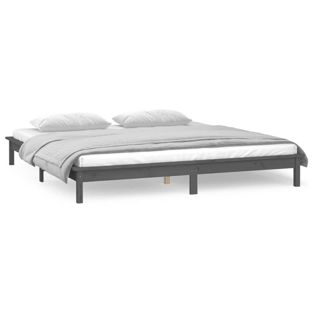 Solid wood bed with LEDs Grey 160x200 cm