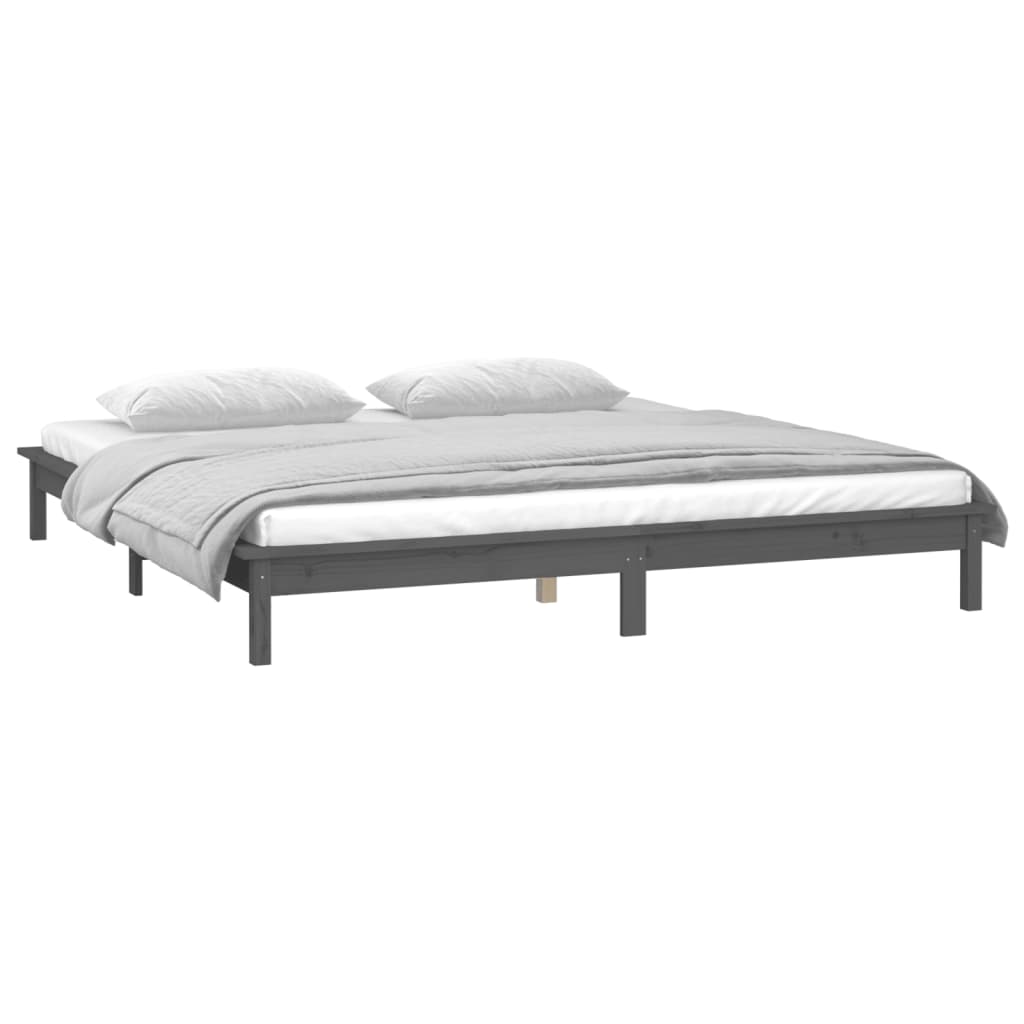 Solid wood bed with LEDs Grey 160x200 cm