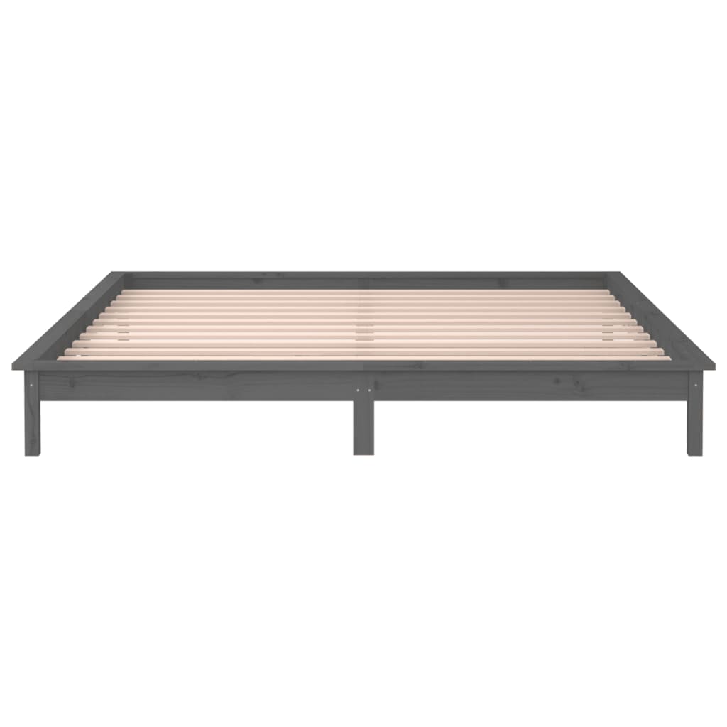 Solid wood bed with LEDs Grey 160x200 cm