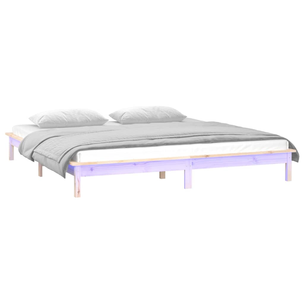 solid wood bed with LEDs 200x200 cm