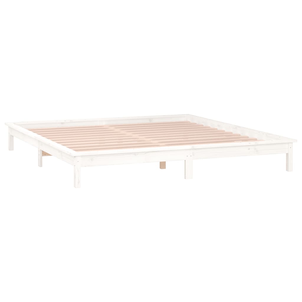 Solid wood bed with LED lighting White 200x200 cm