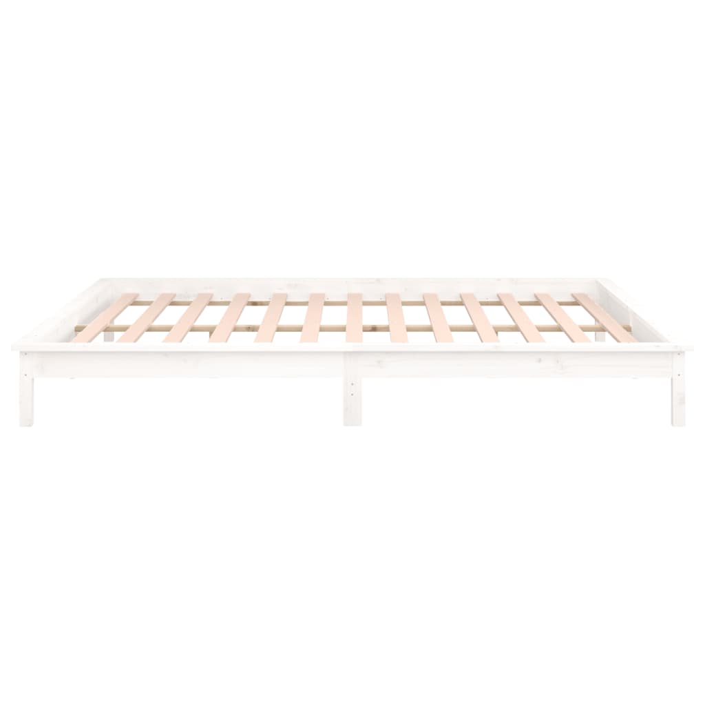 Solid wood bed with LED lighting White 200x200 cm