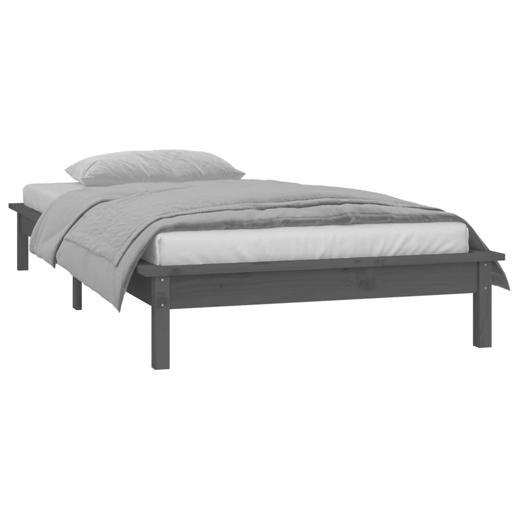 Solid wood bed with LEDs Grey 75x190 cm