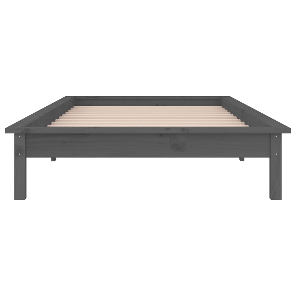 Solid wood bed with LEDs Grey 75x190 cm