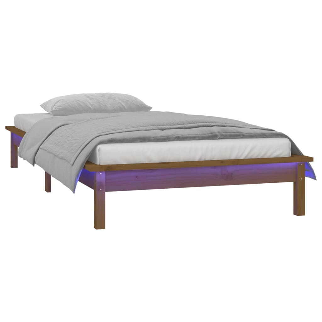 Solid wood bed with LEDs honey brown 75x190 cm