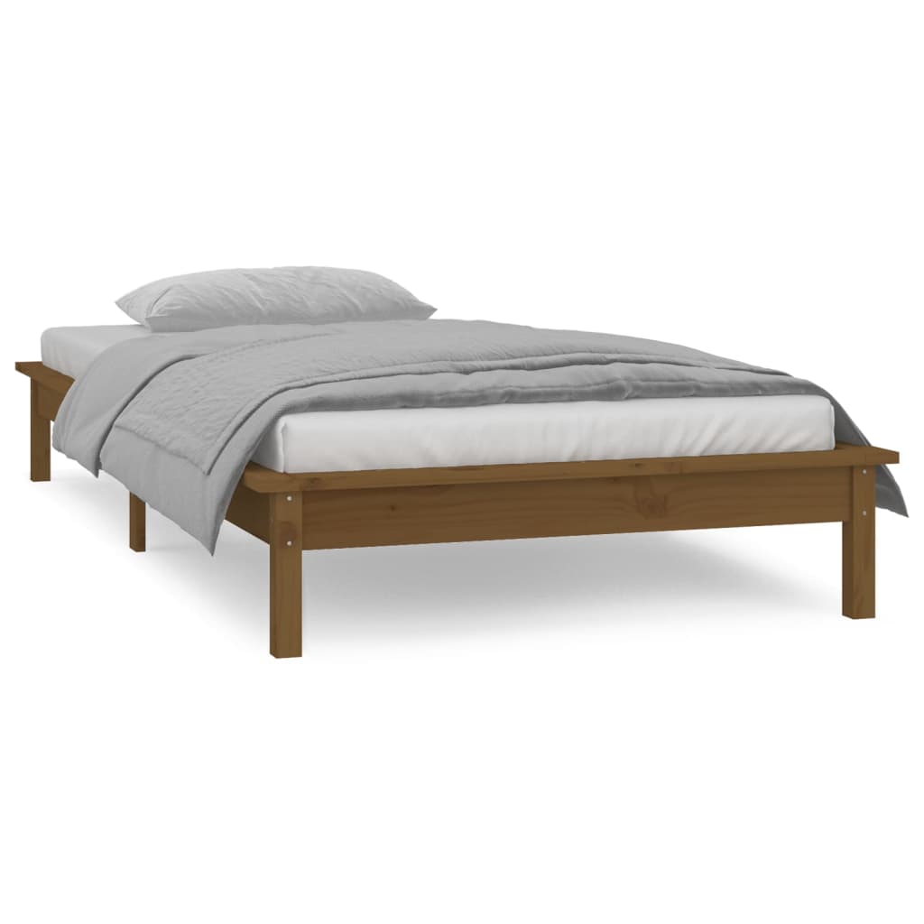 Solid wood bed with LEDs honey brown 75x190 cm