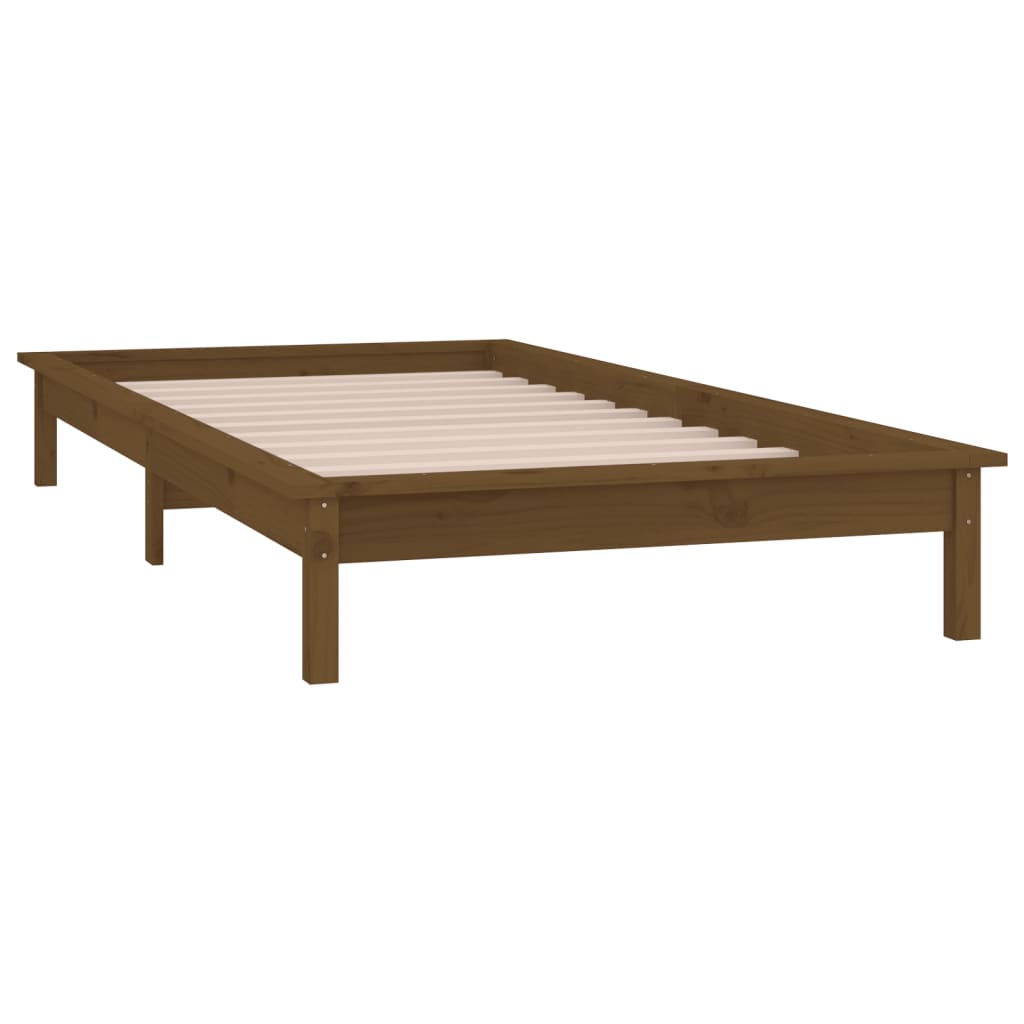 Solid wood bed with LEDs honey brown 75x190 cm