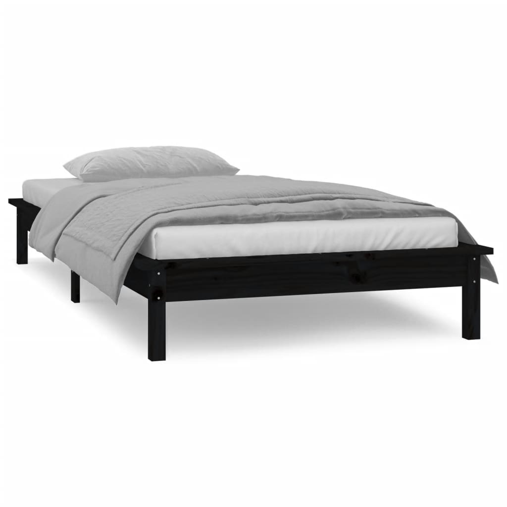 Solid wood bed with LEDs Black 75x190 cm