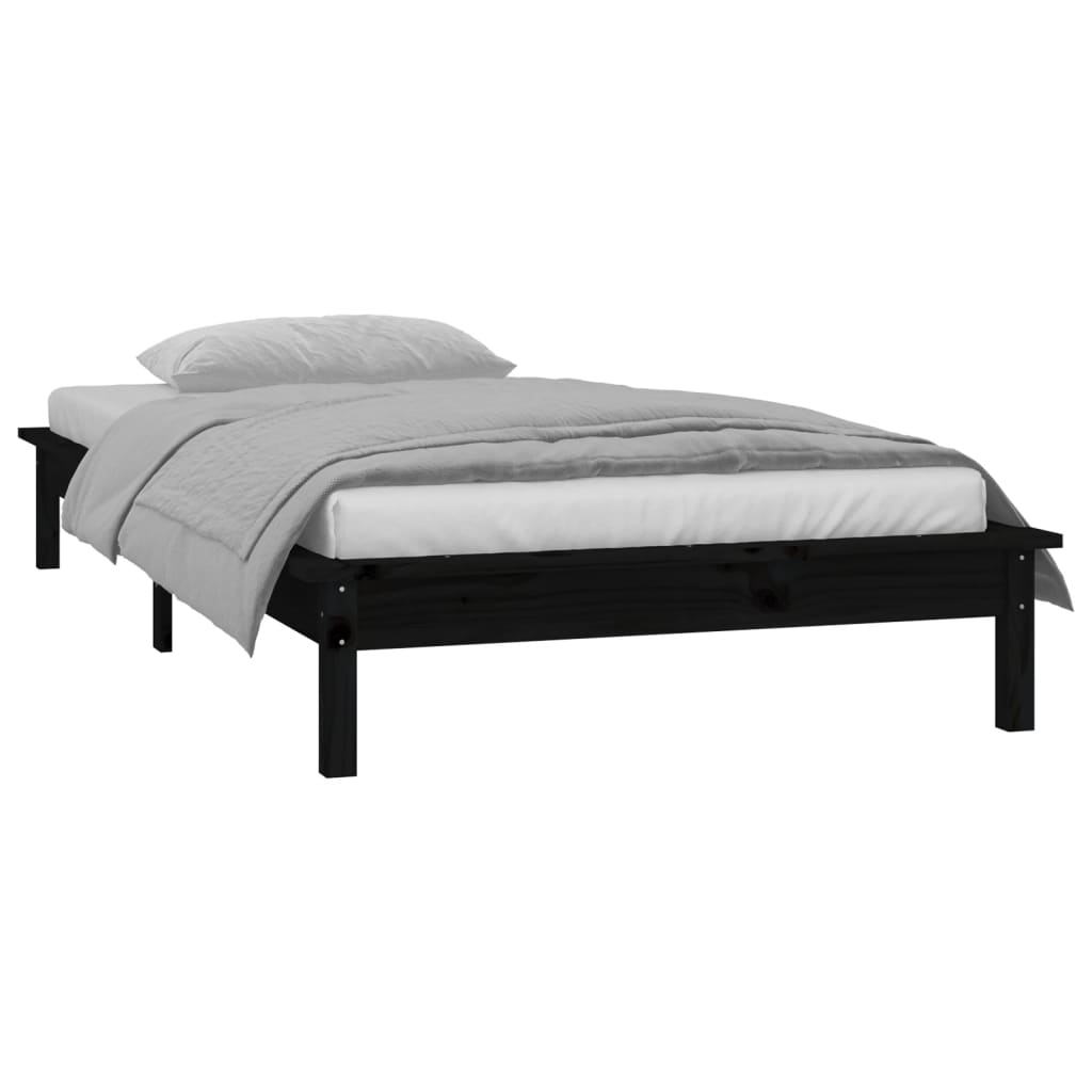 Solid wood bed with LEDs Black 75x190 cm