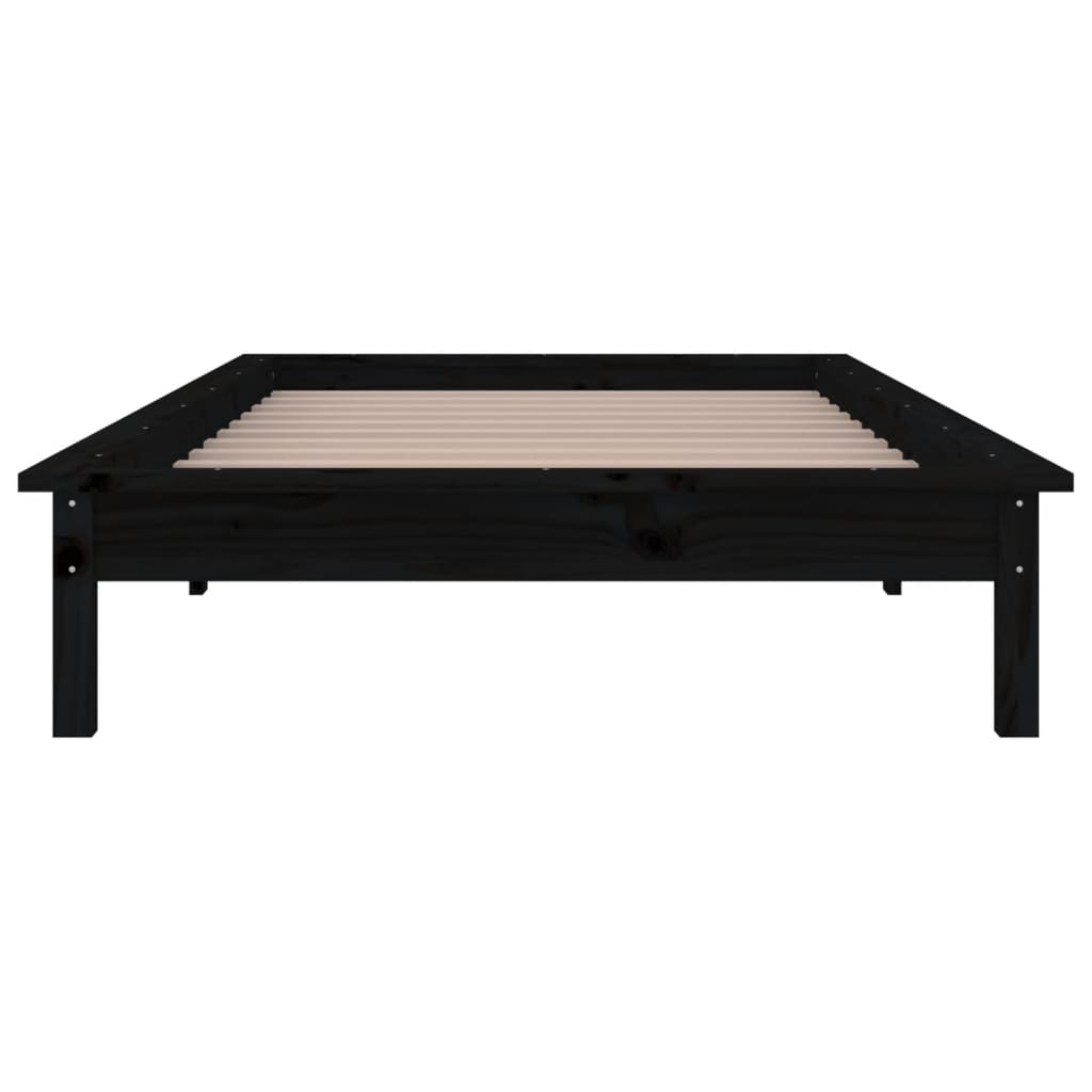 Solid wood bed with LEDs Black 75x190 cm