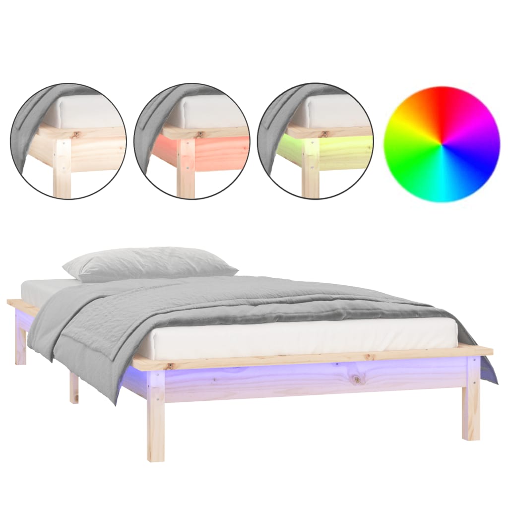 solid wood bed with LEDs 90x190 cm