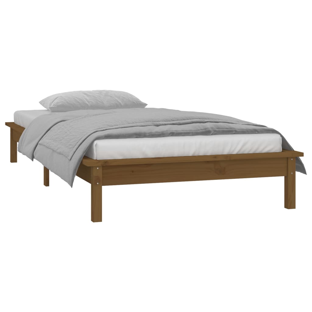 Solid wood bed with LEDs honey brown 90x190 cm