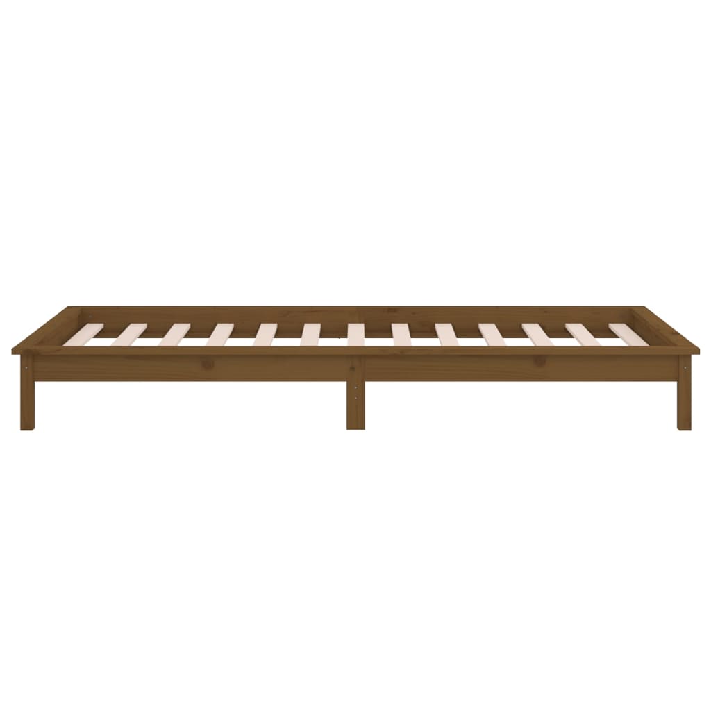 Solid wood bed with LEDs honey brown 90x190 cm