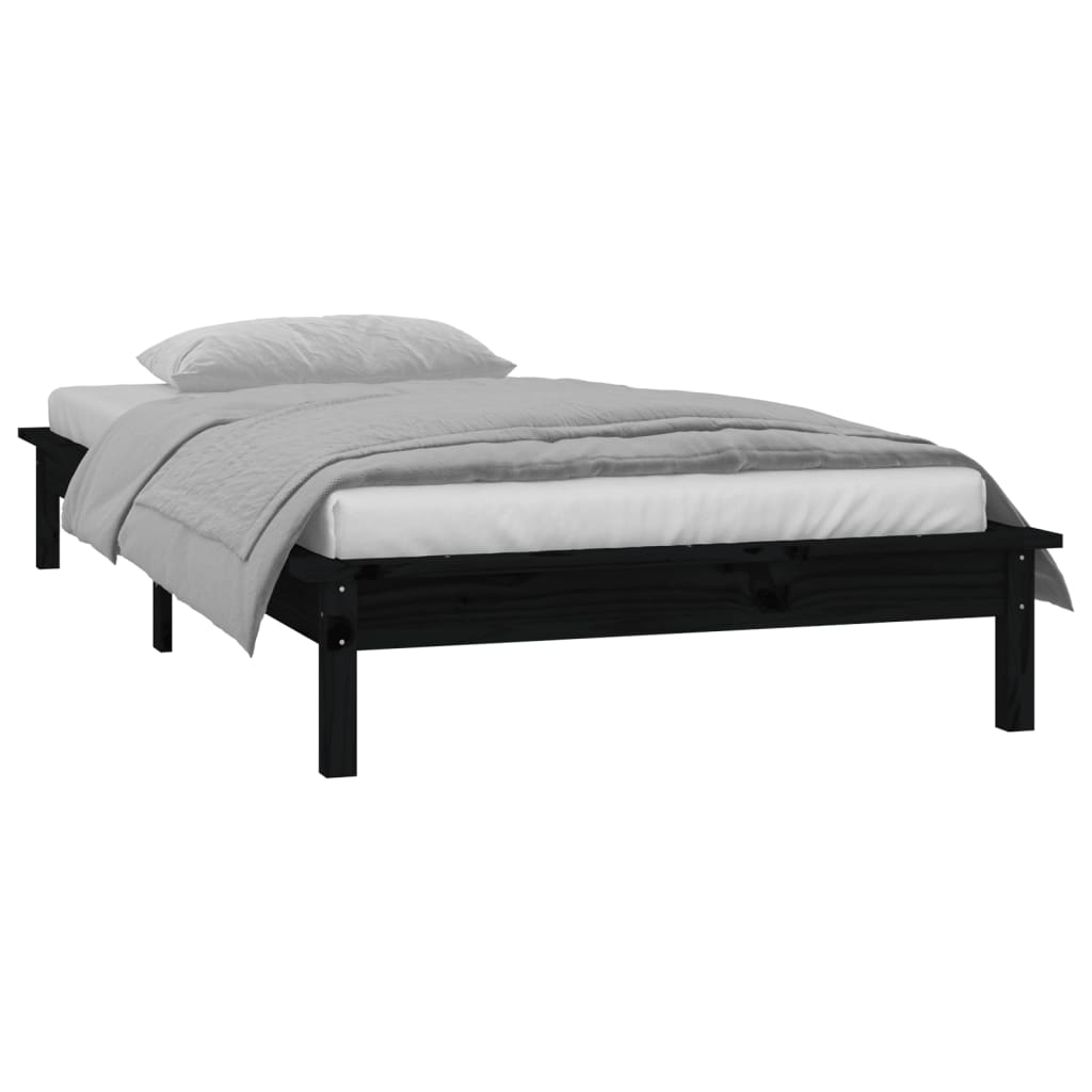 Solid wood bed with LEDs Black 90x190 cm