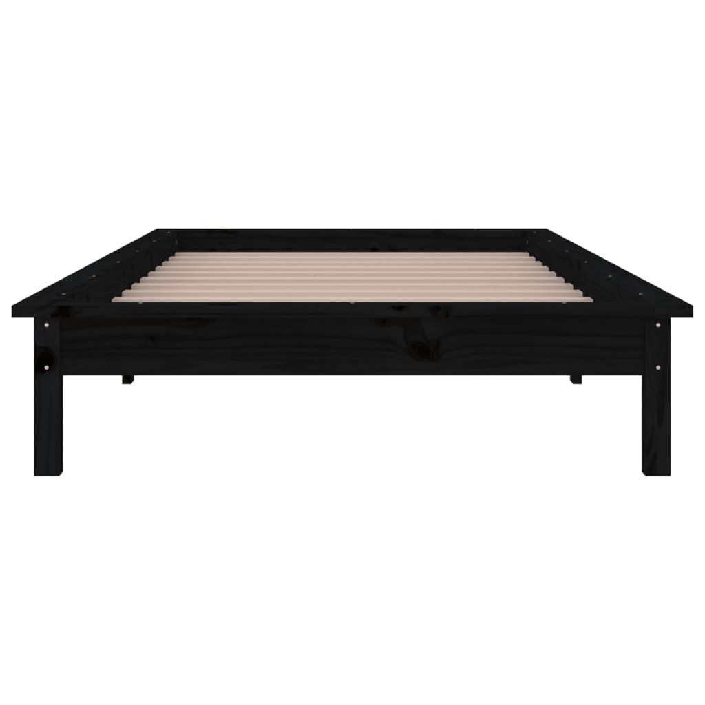 Solid wood bed with LEDs Black 90x190 cm