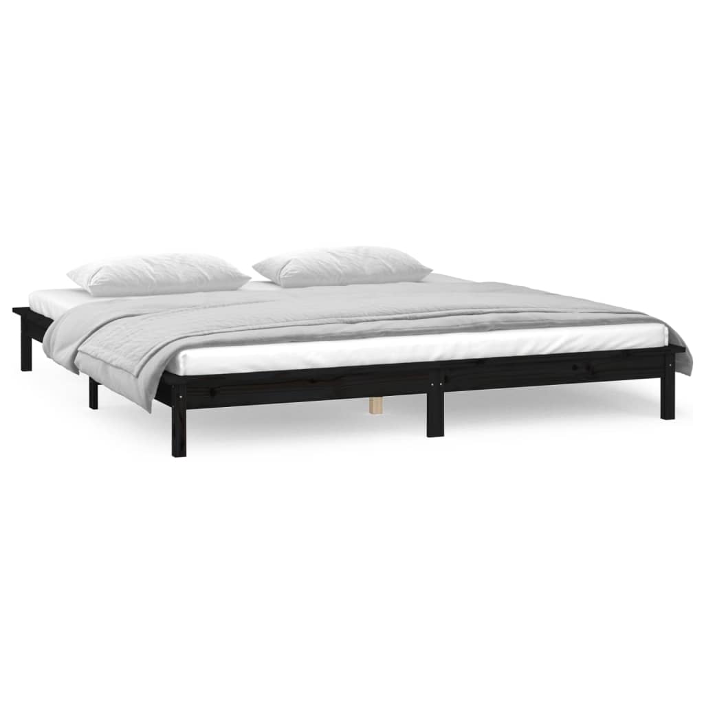 Solid wood bed with LEDs Black 120x190 cm