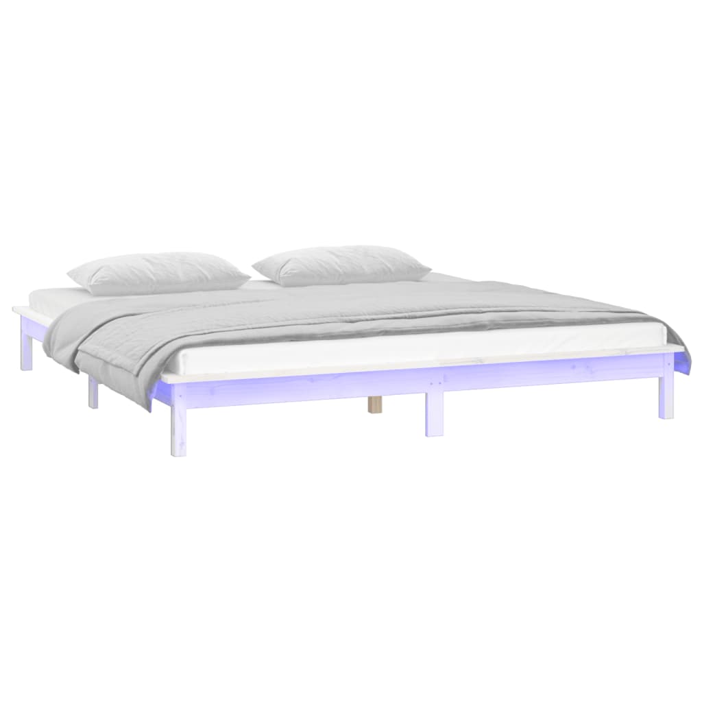 Solid wood bed with LEDs White 135x190 cm