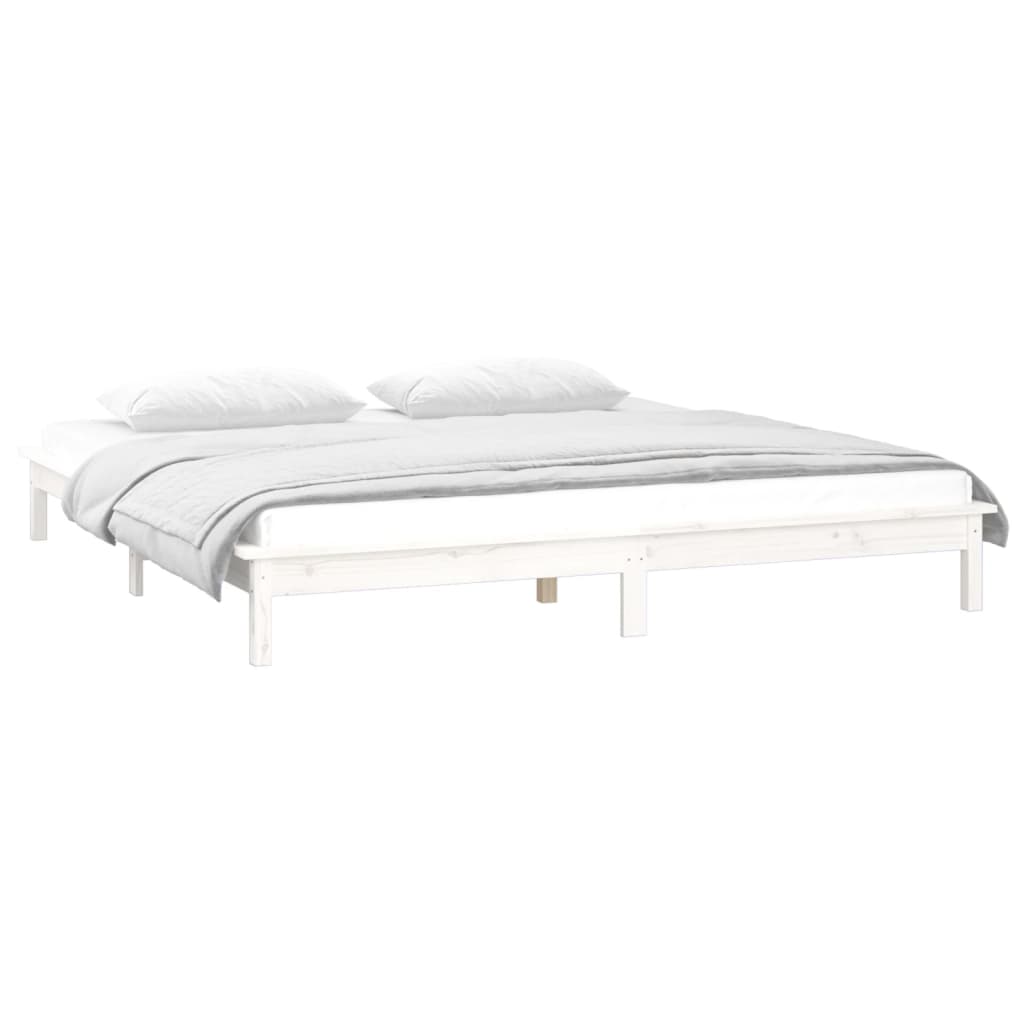 Solid wood bed with LEDs White 135x190 cm