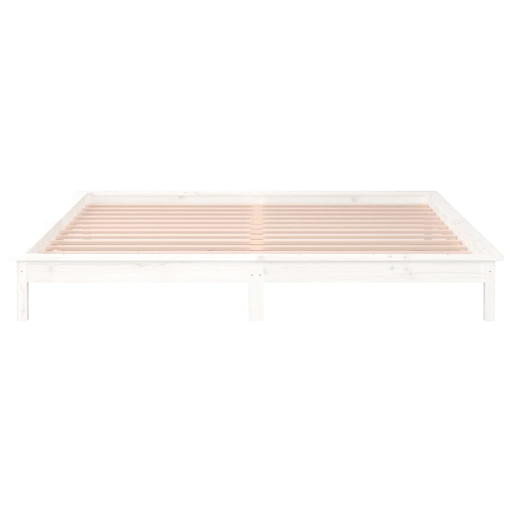 Solid wood bed with LEDs White 135x190 cm