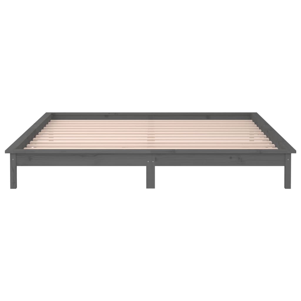 Solid wood bed with LEDs Grey 135x190 cm