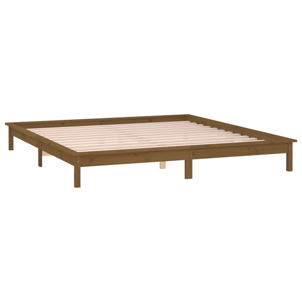 Solid wood bed with LEDs honey brown 135x190 cm