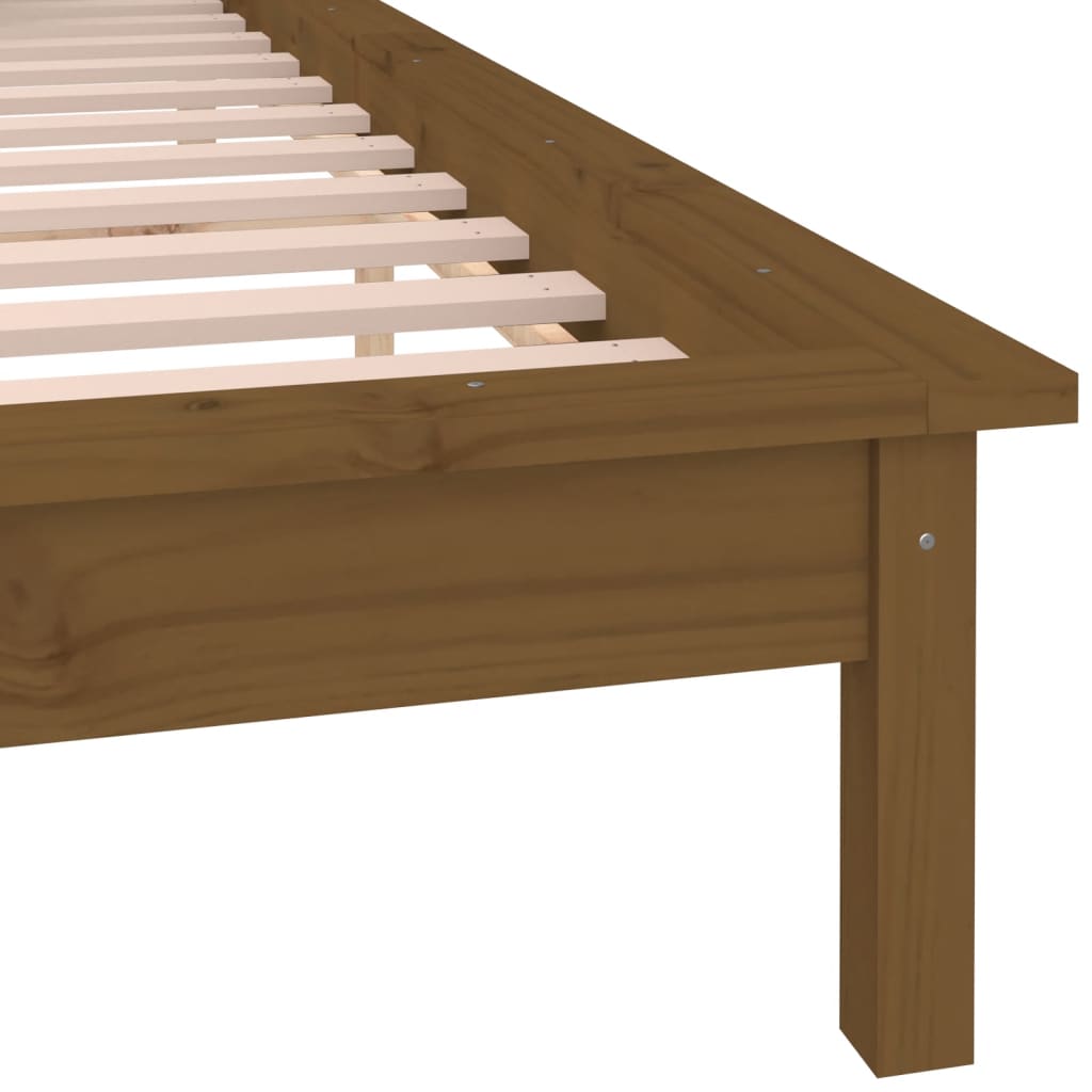 Solid wood bed with LEDs honey brown 135x190 cm