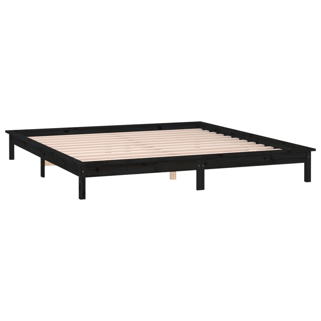 Solid wood bed with LEDs Black 135x190 cm