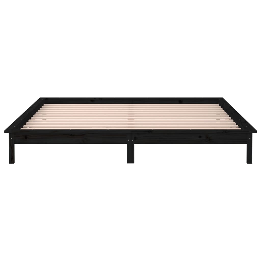 Solid wood bed with LEDs Black 135x190 cm