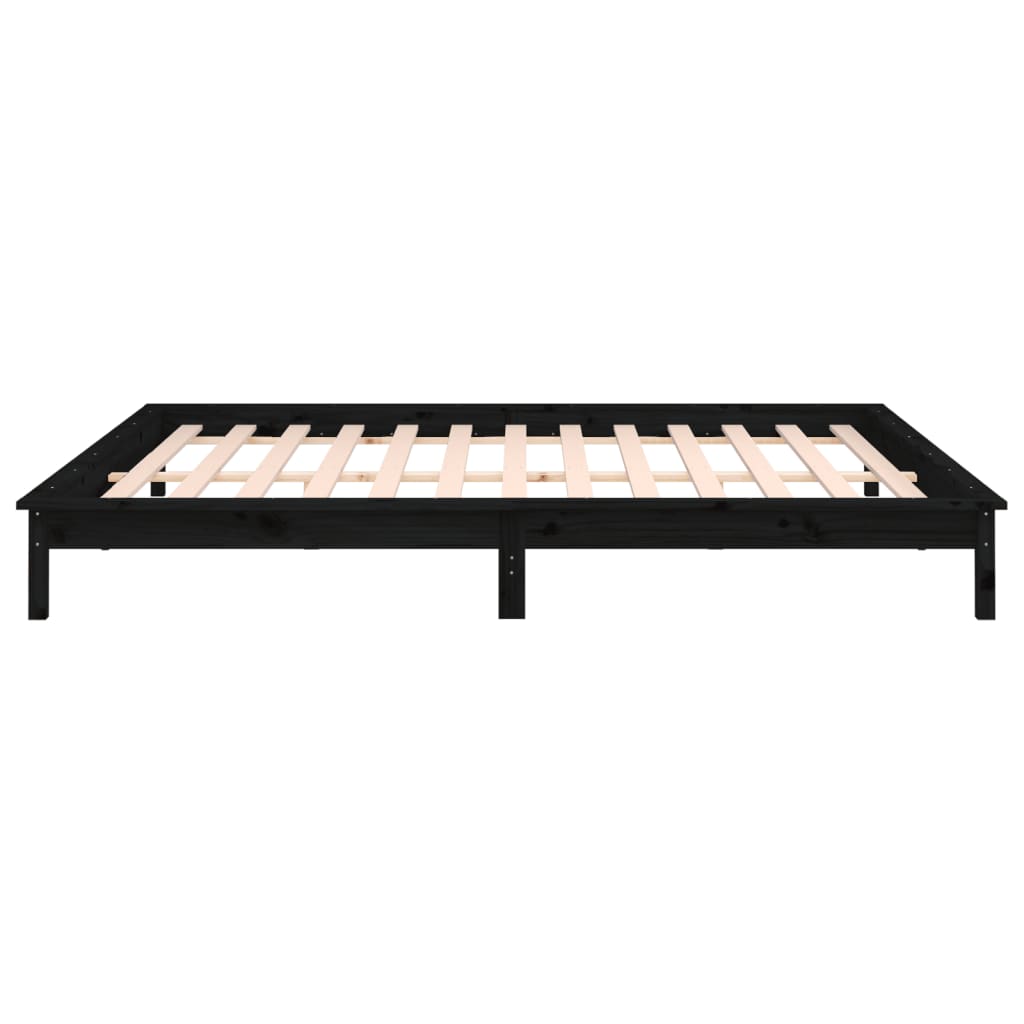 Solid wood bed with LEDs Black 135x190 cm