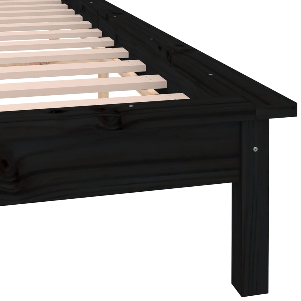 Solid wood bed with LEDs Black 135x190 cm